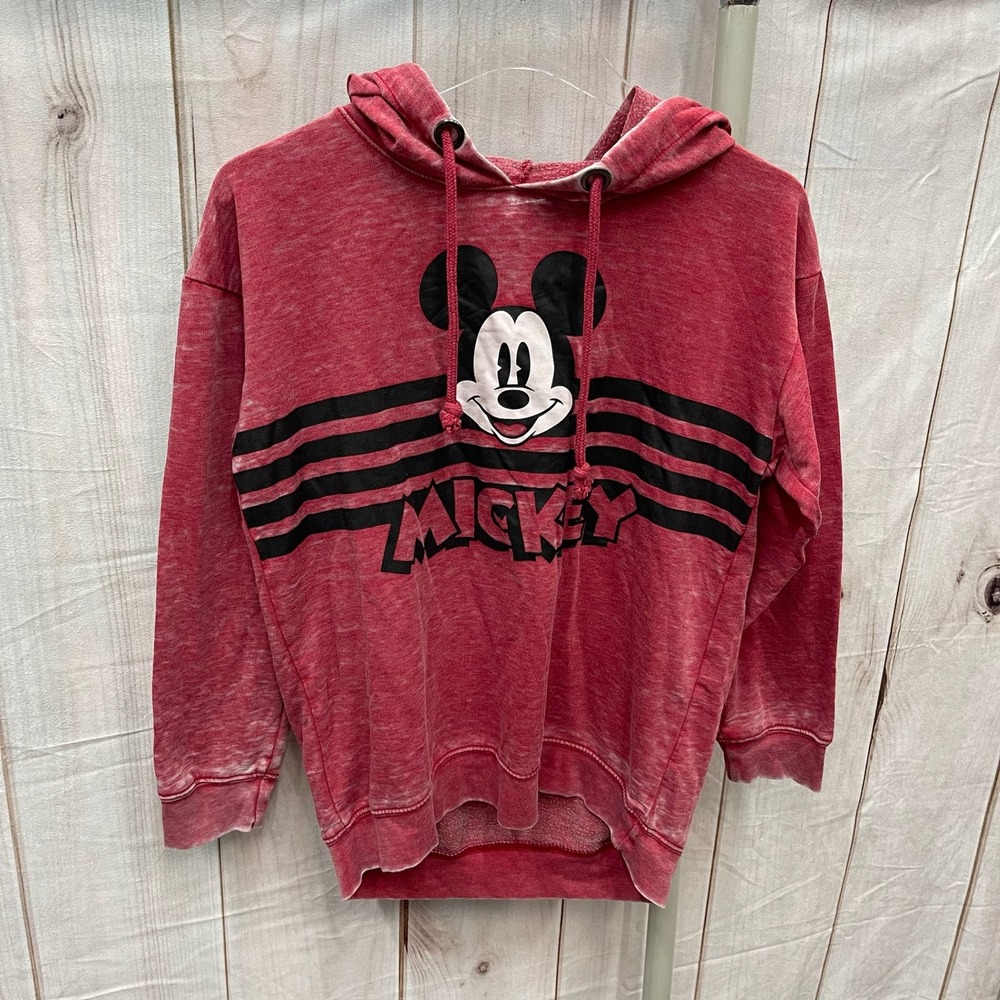 Disney Mickey Mouse Red Acid Wash Graphic Hoodie Juniors Medium 7 9 Pullover